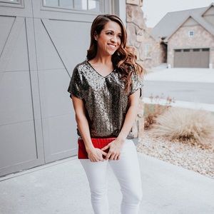 Gold Sequin Vneck Top